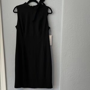 NWT Calvin Klein Classic Black Sleeveless Tie-Neck Dress